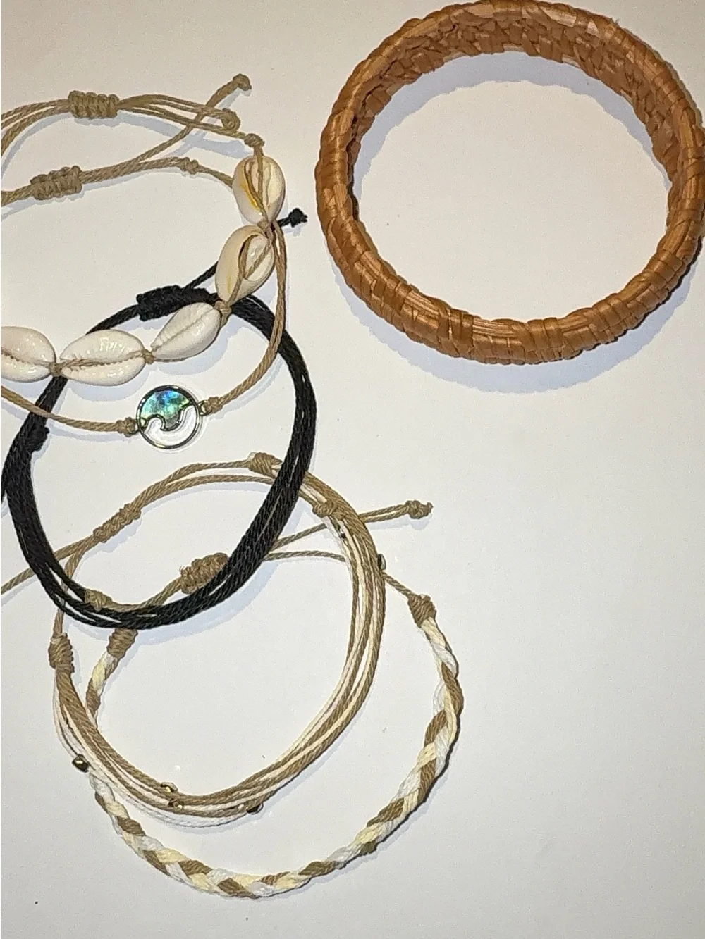 Boho Beach Bracelet Set Shell and Natural Woven Raffia Bracelet